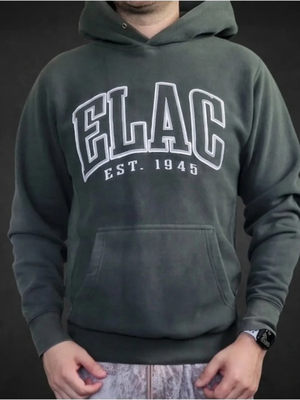 ELAC Hoodie XS Oversized Fit S M Green Pro-Weave Varsity Y2K